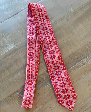 Red White Floral Knit Skinny Tie 29 Inches